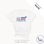 Custom Made Loves Jesus, Cows and America Too - Adult T-Shirt Stock Show Livestock - Livestock & Co. Boutique
