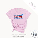 Custom Made Loves Jesus, Cows and America Too - Adult T-Shirt Stock Show Livestock - Livestock & Co. Boutique