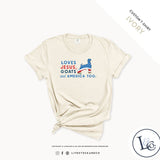 Custom Made Loves Jesus, Goats and America Too - Adult T-Shirt Stock Show Livestock - Livestock & Co. Boutique