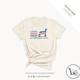 Custom Made Loves Jesus, Sheep and America Too - Adult T-Shirt Stock Show Livestock - Livestock & Co. Boutique