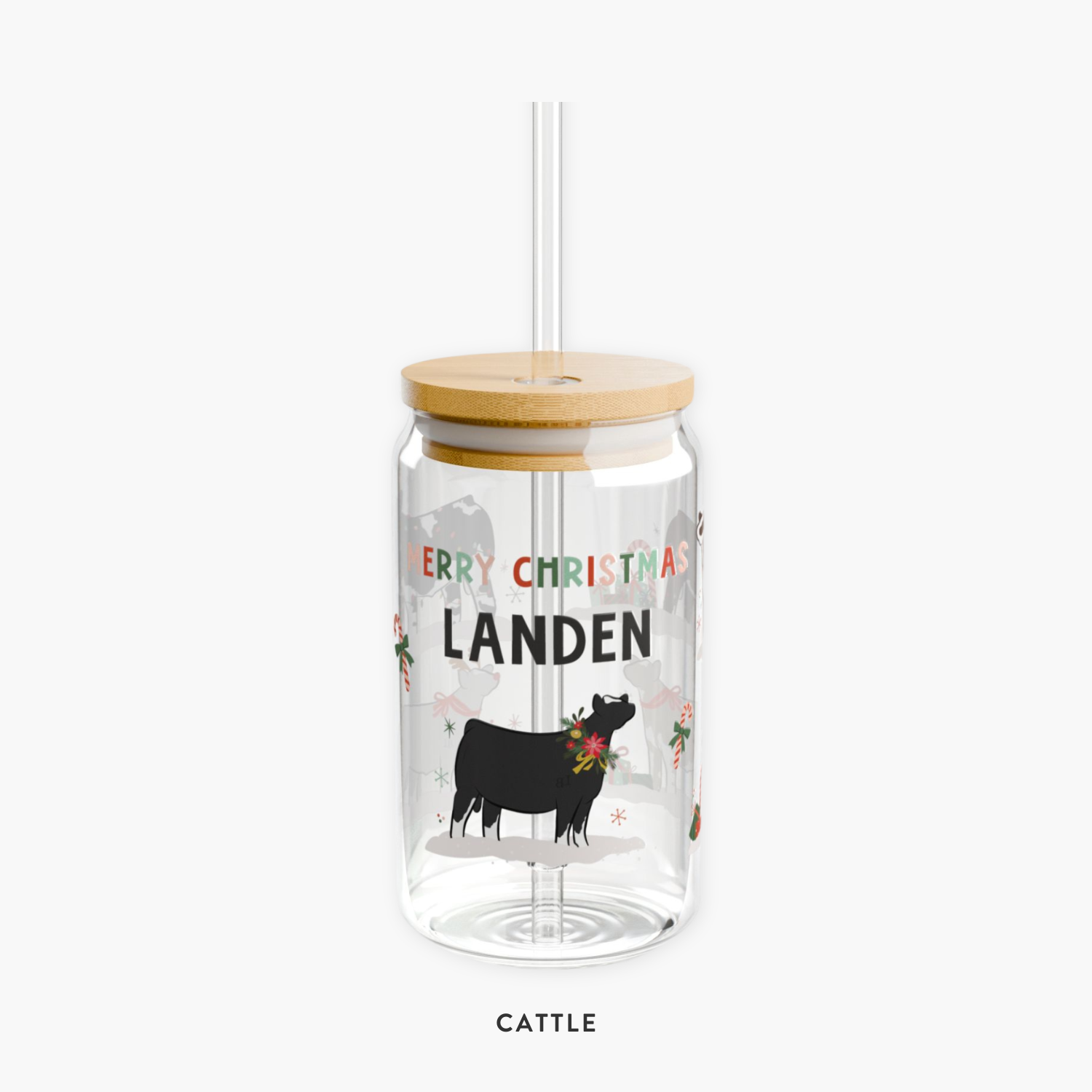 Christmas Livestock Personalized Glass Can