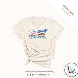 Custom Made Loves Jesus, Cows and America Too - Adult T-Shirt Stock Show Livestock - Livestock &amp; Co. Boutique