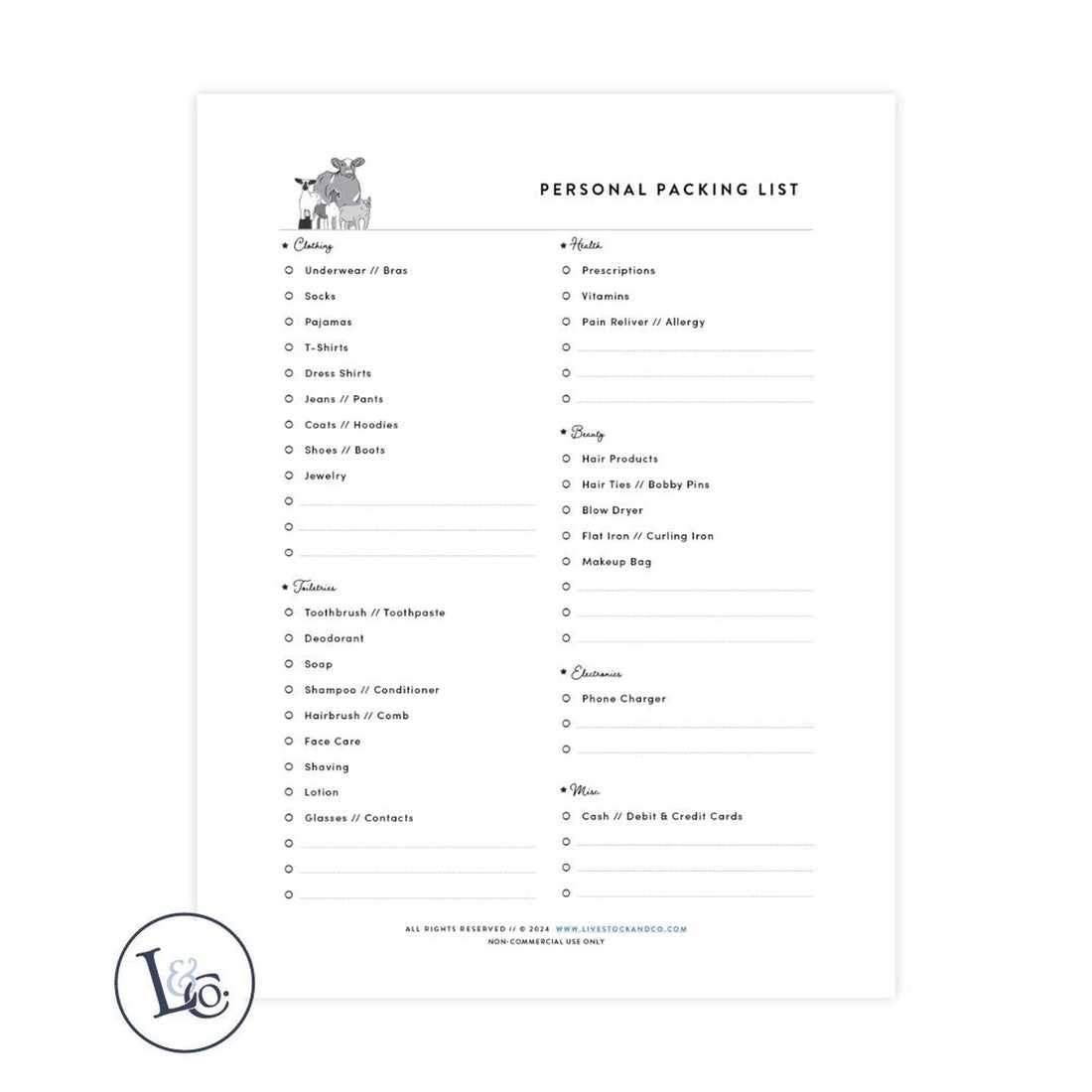 Custom Made Packing List - Personal Stock Show Livestock - Livestock &amp;amp; Co. Boutique