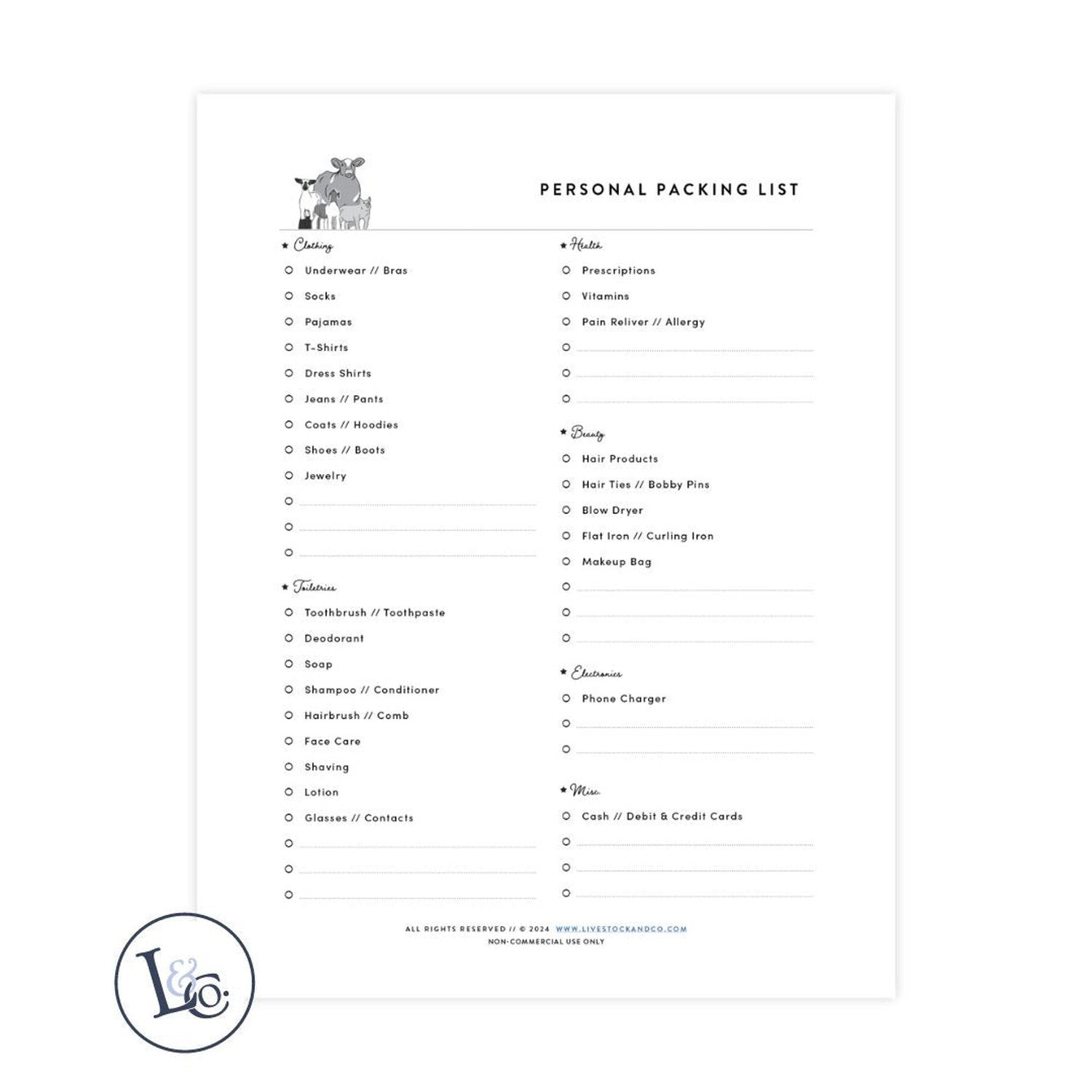 Custom Made Packing List - Personal Stock Show Livestock - Livestock &amp;amp; Co. Boutique