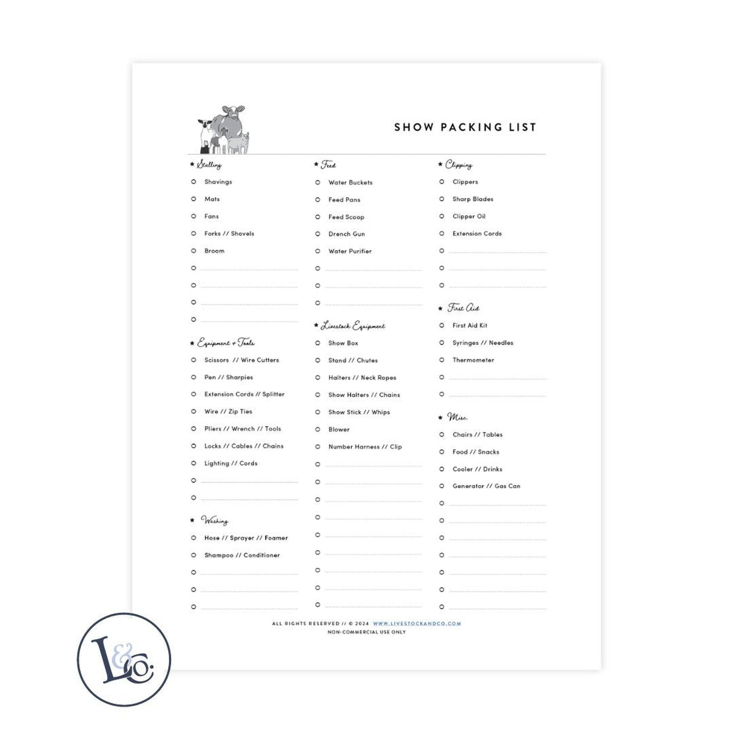 Custom Made Packing List - Show Stock Show Livestock - Livestock &amp;amp; Co. Boutique